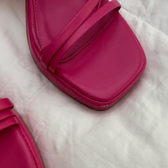 Bright Pink Strappy Block Heels Sandals - Picture 7 of 7